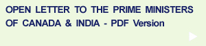 Open Letter to Prime Ministers of Canada & India